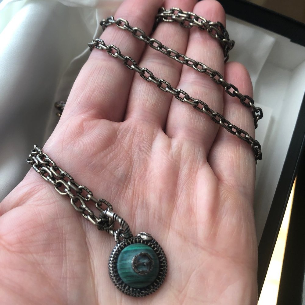 Gucci Garden GG Malachite Necklace in Silver NEW IN GUCCI BOX